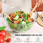 LOVYANXUE 10.6" Glass Salad Bowl with Lid, 4.7 Quart Large Capacity Serving Bowls and Mixing Bowls with Utensils, Versatile Serving Dish for Salads,Fruits,Pasta,Popcorn,Trifle Bowl, Microwave Safe