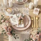 WDF Partyware 175PCS Pink plastic Plates - Pink Disposable Plates 25Guests Disposable Dinnerware Sets with Rolled Napkins for Wedding/Birthday/Baby Shower/Mother's Day