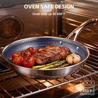Ammeloo Hybrid Tri-Ply Stainless Steel Frying Pan Set, 8"/9.5"/11" Cooking Pans, Non Stick Frying Pans and Skillets, Chef Pan, Non Toxic, Dishwasher Safe, Induction Compatible, Blue Interior
