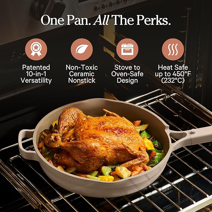 Our Place Large Always Pan | 12.5" Ceramic Pan with Modular Lid & Beechwood Spatula | Patented 10-in-1 Nonstick, Non-Toxic Cookware Made Without PFAS | Induction & Oven-Safe up to 450°F | Steam