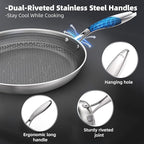 COOKER KING 8-Inch Stainless Steel Pan, Hybrid Nonstick Frying Pan, Skillet, 3-Ply Clad Cookware, Even Heat Distribution, Dishwasher & Oven Safe, with Stay-Cool Handle, Induction Compatible