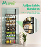 Over The Door Pantry Organizer, Wall Mount Spice Rack, Pantry Hanging Storage and Organization, 8 Adjustable Baskets Heavy-Duty Metal for Home & Kitchen, Back of Door Seasoning Rack - Black