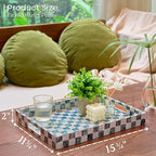 CHI AN HOME 15.8" x 11.8" Decorative Rectangular Tray with Natural Capiz Shells, Checkered Tray with Handles, Serving Tray for Ottoman, Coffee Table, Kitchen Counter Home Decor (Navy Blue)