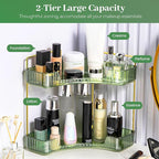 Aveniee Corner Bathroom Counter Organizer, Bathroom Countertop Shelf Makeup Organizer for Vanity Perfume Tray for Corner Storage (2 Tiers, Green)