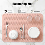 MicoYang Silicone Dish Drying Mat for Multiple Usage,Easy clean,Eco-friendly,Heat-resistant Silicone Mat for Kitchen Counter or Sink,Refrigerator or drawer liner Pink L 16 inches x 12 inches