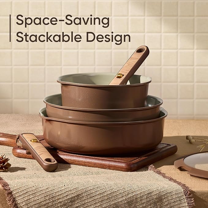 CAROTE 19PCS Ceramic Nonstick Cookware Set, Pots and Pans Set with Detachable Handle, PFAS-Free Non-Toxic, Induction & Oven Safe, Stackable Space-Saving, Pistachio Green
