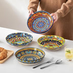vancasso Pasta Bowls Set of 4, Ceramic Salad Serving Bowls, 42Oz Large Pasta Bowls, 8.7 in Colorful Bowl Plates for Soup, Bohemian Shallow Bowls for Kitchen, Microwave & Dishwasher Safe