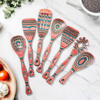 Gudamaye Pakkawood 7-Piece Wooden Cooking Utensils, Wooden Spoons for cooking, Wooden Utensil set, Pinkish-Orange Pakkawood Cooking Spoons, Non-Stick Spoon, Pakkawood kitchen utensils