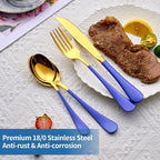 20-Piece Blue & Gold Silverware Set, 18/0 Stainless Steel Colorful Handle Flatware Set,Service for 4,Modern Cutlery Set Includes Dinner Knives Forks Spoons,Mirror Polished,Dishwasher Safe