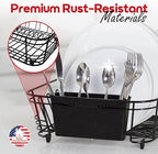 Better Houseware in Sink Dish Drying Rack, Dish Drying Rack in Sink with Non-Slip Handles, Stainless Steel Space-Saving Design, 2-Piece Set with Utensil Holder, 14.5 x 13 x 5 Inch, Black