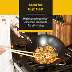 Ken Hom 12" Carbon Steel Nonstick Stir Fry Wok - Soft Touch Helper Handle and Lightweight Flat Bottom Design
