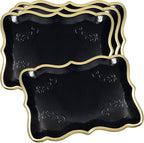 Gift Boutique 10 Black Rectangle Trays with Gold Rim Border for Dessert Display Table Parties 9" X 13" Disposable Paper Cardboard for Platters Cupcake Displays Birthday Party Weddings Food Safe