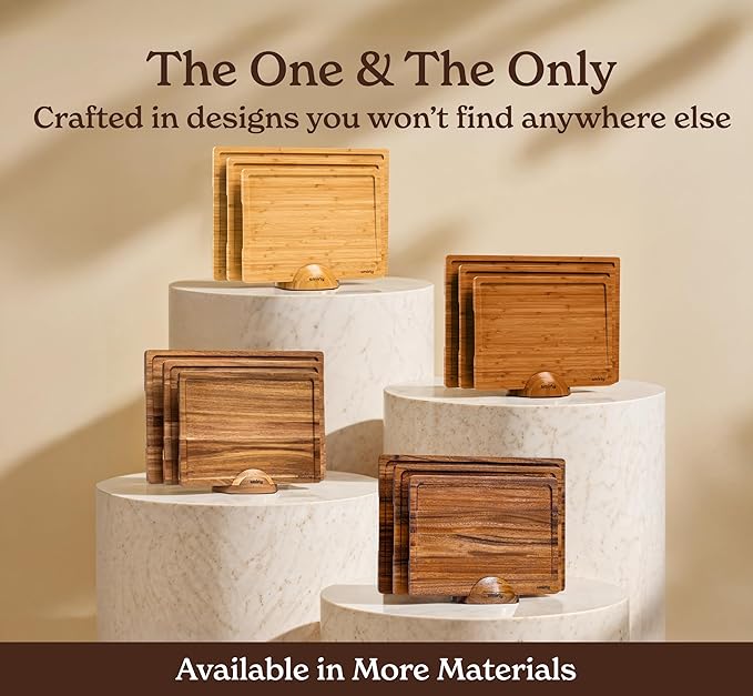 SMIRLY Walnut Wood Cutting Boards for Kitchen, Set of 3 with Holder Large - Small, Walnut Wooden Cutting Board Set with Deep Juice Grooves, Non Toxic Serving Tray, Perfect Mother's Day Gifts