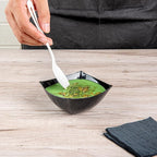 Restaurantware Moderna 8 Ounce Fancy Plastic Bowls 10 Square Disposable Salad Bowls - Durable Heavy-duty Black Plastic Bowls For Warm And Cold Foods