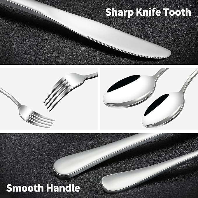 40-Piece Silverware Set, CXJY Stainless Steel Flatware Cutlery Set Service for 8, Utensils Include Knife Fork Spoon, Mirror Polished, Dishwasher Safe