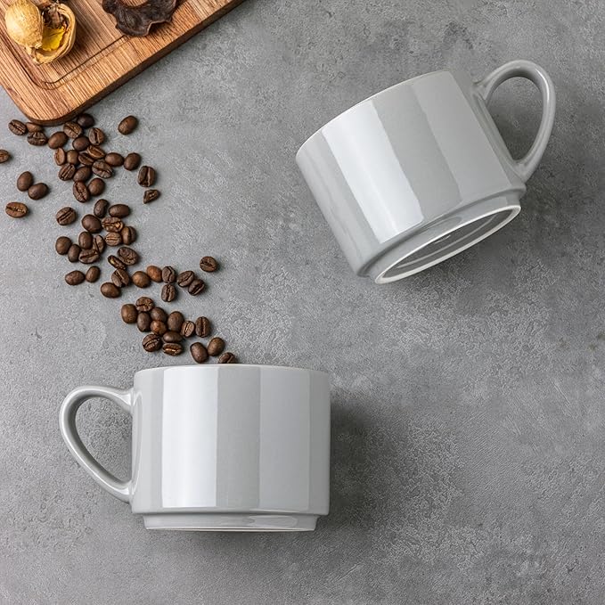 GBhome 14 OZ Coffee Mugs Set of 6, Stackable Ceramic Mugs for Men, Women, Modern Coffee Mugs for Latte,Cappuccino,Hot Cocoa. Dishwasher & Microwave Safe, Gray