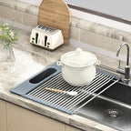 Roll Up Dish Drying Rack Over Sink, 17.5" x 15.2" Foldable SUS304 Stainless Steel Kitchen Dish Drainer, Heat-Resistant Multipurpose Rolling Sink Rack Organizer,Grey