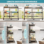 ADBIU Over The Sink Dish Drying Rack (Expandable Height and Length) Snap-On Design 2 Tier Large Dish Rack (27-40L x 12W x 32.5-37H (inches))