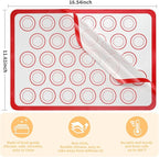 2-Pack Baking Mat with Circles – Silicone Macaron & Cookie Sheet Liners, Non-Stick BPA-Free Reusable Silicone Mats for Half Sheet Pans for Precision Baking & Candy, White with Red Edge