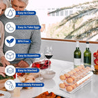 Egg Holder for Fridge, Automatic Rolling Egg Organizer for Refrigerator, Clear Plastic Egg Container & Tray, Stackable Dispenser and Storage Bin with Sturdy Lid to Saving Space -3 Layer