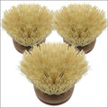 LOLA Replacement Head for the Original Tampico Vegetable & Dish Brush, 3 Pack, Birch Hardwood & Tampico Bristles, Reusable & Washable