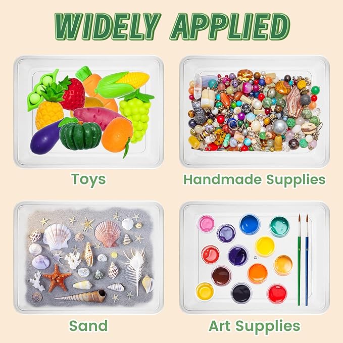 10 Pcs Activity Plastic Art Trays,Stackable Craft Tray,Flat Storage Tray,Serving Organizer Tray for Kids,School,Home,Painting,Beads,DIY Projects,11 x 8.27 x 1.18 Inch(Clear)