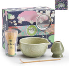 Matcha Whisk Set 5 Pcs, Matcha Kit Set Includes Matcha Bowl, Matcha Whisk and Holder, Bamboo Scoop and Sifter, Ceramic Matcha Set, Matcha Tea Set, Ideal Gift for Family/Friend (Green)