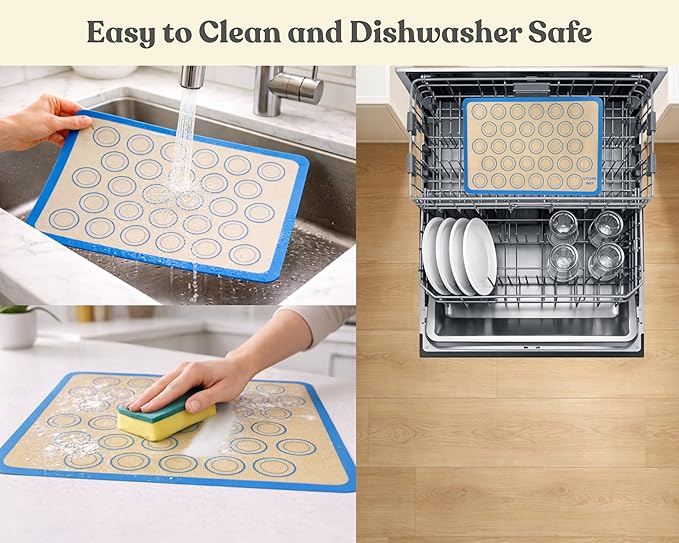 Macaron Silicone Baking Mats Set of 2, Half Sheet Nonstick Reusable Baking Sheet Liners for Macarons, Cookies and Pastry, Blue