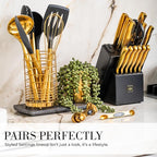 Styled Settings Black and Gold Kitchen Utensils Set – 15-Piece Cooking Set Includes Black Silicone Utensils, Gold Utensil Holder, and Magnetic Measuring Spoons – Stylish Kitchen Accessories