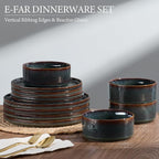 E-far Stoneware Dinnerware Sets, 18-Pieces Modern Plates and Bowls Sets, Kitchen Dinning Porcelain Dishes Set for 6, Chip & Scratch Resistant, Dishwasher & Microwave Safe, Blackish Green