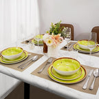 TP 12-Piece Melamine Dinnerware Sets, Plates and Bowls Dishes Set for 4, Break-Resistant & Non-Microwavable, Lightweight Dinner Plates, Green Swirl