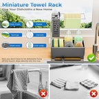 Kitchen Sink Caddy with Stainless Steel Towel Holder, Handy Sponge Holder for Kitchen Sink with Extending Drain Spout, No-Tool Assembly Space Saver for sink Countertop Accessories(Gray)