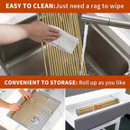 Golden Roll-UP Dish Drying Rack-Large Stainless Steel Dish Drainer Over The Sink for Kitchen Countertop, Applicable for Sink Width Less Than 16.5in (Gold,17.8'x 15.7')