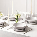 Earth & Clay Mia 12-Piece Stoneware Dinnerware Set, Plates and Bowls Set, Dishwasher and Microwave Safe, Dish Set for 4, White