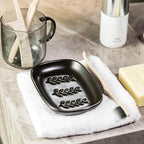 Soap Dish Soap Holder Shower, Ceramic Soap Dishes for Large Bar Soap Sponge, Shower Soap Dish Soap Saver Tray for Bathroom Kitchen Sink, Elegant Raised Leaf Design, Easy Dishwasher Cleaning, Black