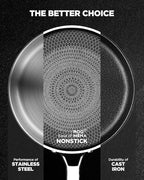 Nonstick Frying Pan Set with 2 Lid, Non-Toxic Tri-Ply Hybrid Ceramic Skillet 3 Piece, 8, 10 & 12 Inch Stainless Steel Pans, PFAS/PFOA/PTFE Free, Dishwasher & Oven Safe, Induction Compatible