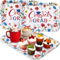Vesici 3 Pcs Wildflower Graduation Serving Trays 13 x 10 Inch Red Blue Floral Class of 2026 Congrats Grad Melamine Platters Reusable Rectangular Serving Dishes for Graduate Party Snacks Fruit Dessert