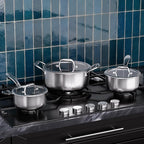 COOKER KING Stainless Steel 6 Pcs Pots Set, 1.5 & 2QT Saucepan and 5-Quart Pots with Lids, Non Stick, Non Toxic, Stay-Cool Handles, Induction, Oven, Dishwasher Safe