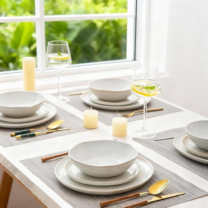 AmorArc Ceramic Dinnerware Sets,Handmade Reactive Glaze Stoneware Plates and Bowls Sets,Highly Scratch Resistant | Dishwasher & Microwave Safe Dishes Set,Service for 6 (18pc)