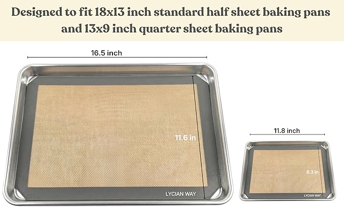 Silicone Baking Mat Set of 2 Half Sheet 1 Quarter Sheet Nonstick Reusable Baking Sheet Liners for Cookies Macarons Bread Pizza Pastry with Scraper and Hot Pot Handle Grips, 6 Pcs Set
