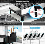 Ewaiira Dish Drying Rack, 2 Tier Large Dish Rack, Stainless Steel Dish Drainer for Kitchen Counter, Dishes Rack with Automatic Drainage, Utensil Holder,Cups Holder,Space Saving Kitchen Organizer,Black