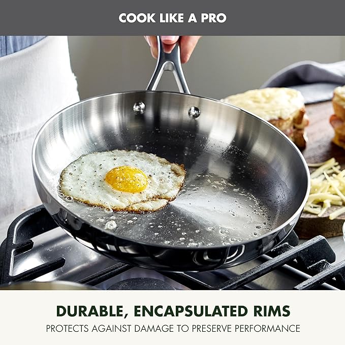 GreenPan Valencia Pro Tri-Ply Stainless Steel 10" & 12" Frying Pan Skillet Set, Induction Ready, Mirror Finish, Dishwasher Safe & Oven/Broiler Safe to 600F, Compatible with All Cooktops