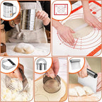 9PCS Stainless Steel Pastry Blender Set, 3 Cup Flour Sifter, Biscuit Cutter, Pastry Cutter, Dough Cutter, Silicone Baking Mats, for Cooking Cookies and Donuts, Cakes, Biscuits or Making Pancakes