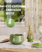 ZENS Matcha Whisk Set, 7pcs Matcha Set Includes Emerald Green Bowl and Matcha Cup, Bamboo Whisk & Scoop, Chasen Holder, 304 Sifter, Tea Mat, Matcha Kit for Latte Making