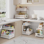 2 Pack Under Sink Organizer With Next-Gen Ball-Bearing Slides,2-Tier Precision Mesh Pull Out Cabinet Drawers Storage for Bathroom&Kitchen,Height Adjustable Shelf,Rust-resistant-Patent Pending