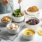 Airtight Food Storage Containers with Lids Mixing Bowls Set, Ceramic Serving Bowls with Lids Set of 4, 12/16/28/40 oz Stackable Nesting Salad Bowls for Cooking, Baking, Ramen - Beige