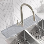 Amerner 20 inch Kitchen Sink Splash Guard, 10° Large Slope & Adaptable Hole Faucet Mat for Kitchen Sink, Silicone Sink Organizer Sponge Holder for Kitchen, Bathroom, RV, Bar, 20” x 5.5”, Gray