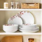 VEWEET 18 Pieces Dinnerware Sets for 6, Porcelain Plates and Bowls Set with Pink Floral, Classic Dishes Set Dining Ware for Dinner, Microwave and Dishwasher Safe, Series ANNIE