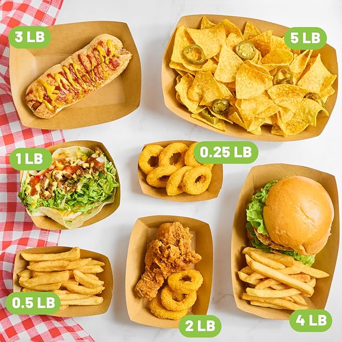 ZORRITA 4 LB Large Paper Food Trays, 100 Pack Disposable Nacho Trays Kraft Paper Food Boats Party Serving Baskets for Nachos Sandwiches Burgers Popcorns Salads Snacks