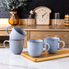 AmorArc 12oz Coffee Mugs, Ceramic Coffee Mugs set of 4 for Man, Woman, Dad, Mom, Modern Coffee Mugs with handle for Latte/Cappuccino/Milk/Cocoa. Dishwasher&Microwave Safe, Blue-Reactive Glaze